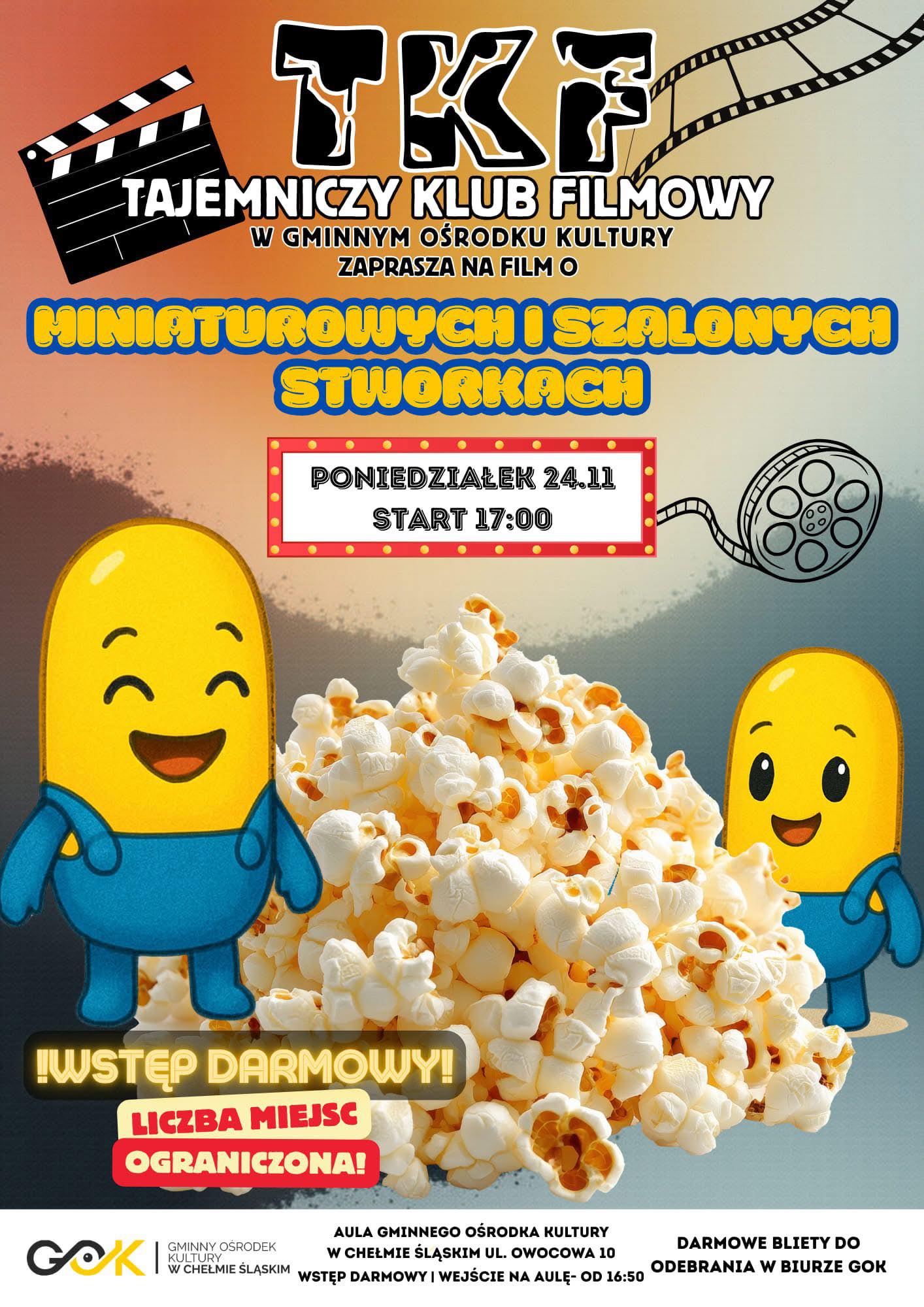 Plakat animacyjny - popcorn, napisy 