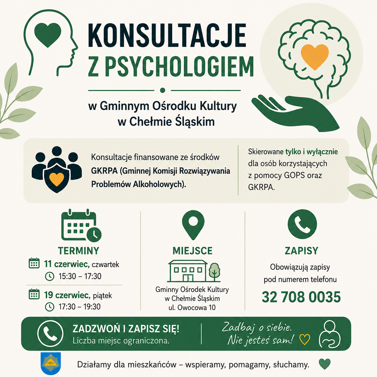 Palakat animacyjny z informacjami o planowanych spotkaniach z psychologiem- opis w pośćie 
