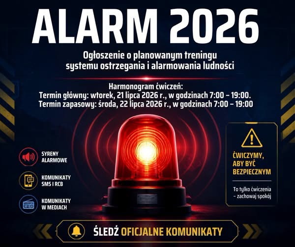 Plakat promujący akcję. Na rysunku syrena alarmowa
