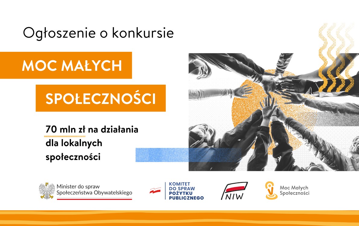 Plakat z opisem pod postem - na rysunku dłonie w kole 