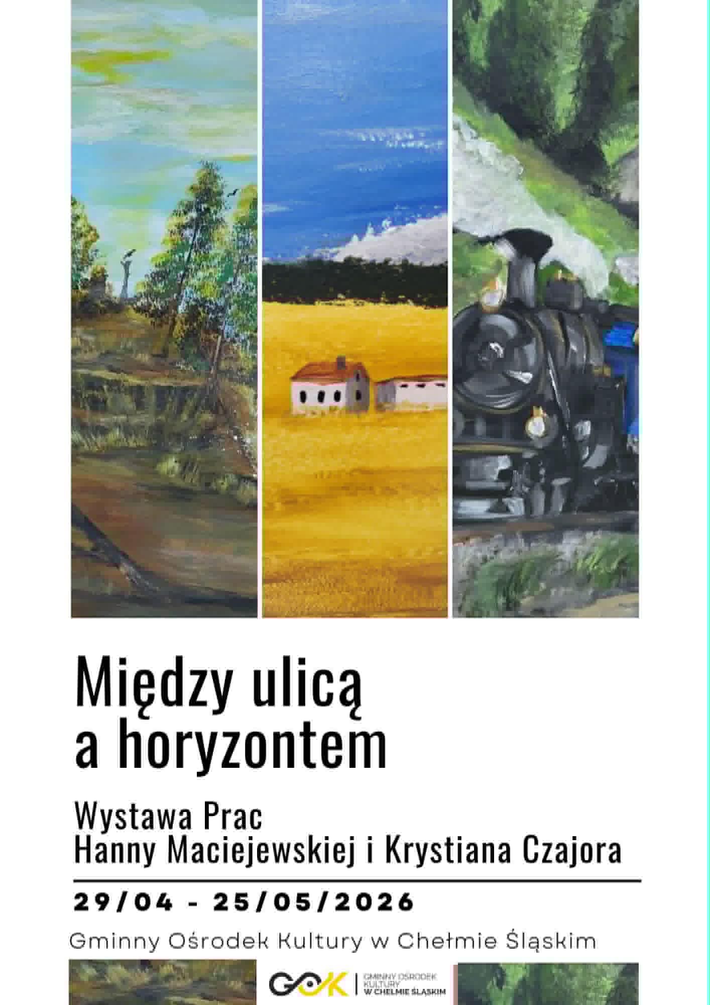 Plakat promujący wydarzenie. Na nim prace artystów i opis. 