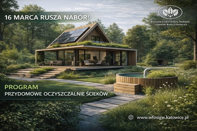 plakat - Program Przydomowe Oczyszczalnie Ścieków , nabór 16 marca 2026 r.