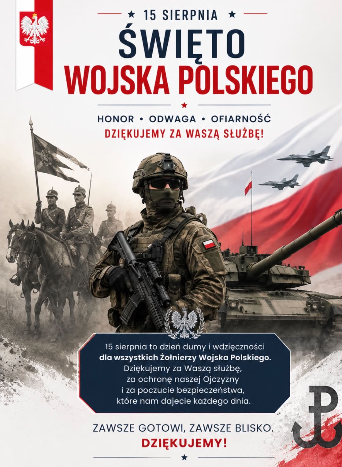Plakat animacyjny ze zdjęciem żołnierzy i napisami