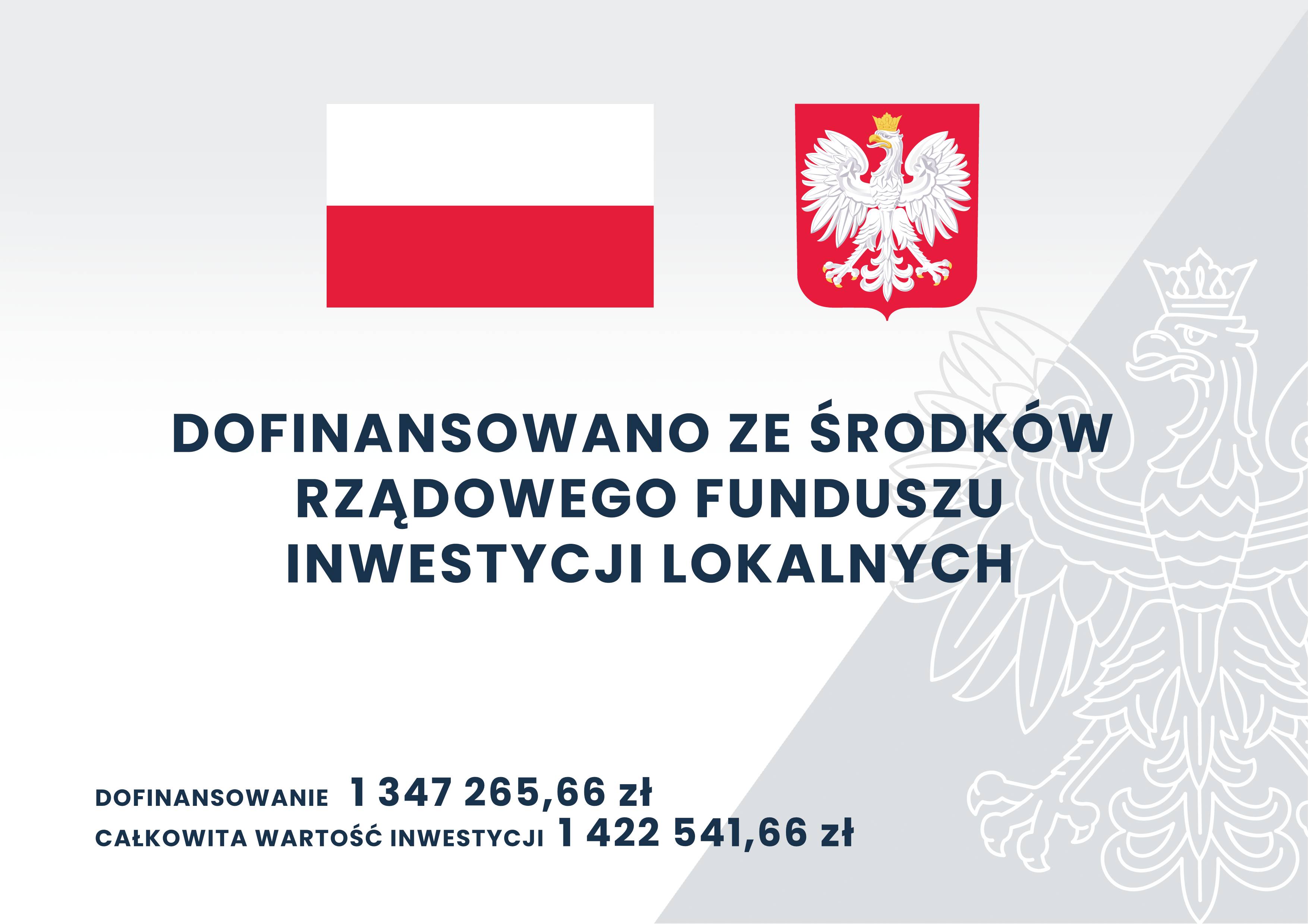 Tablica promocyjna z Herbem, flagą i opisem 