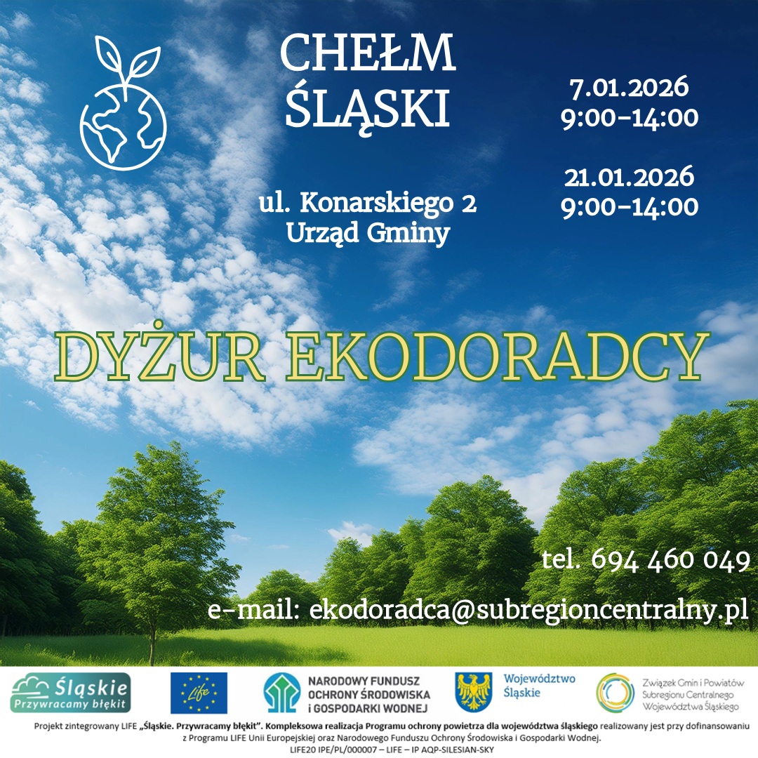 Plakat informacyjny. Zielona łąka z drzewami i opis wydarzenia. 