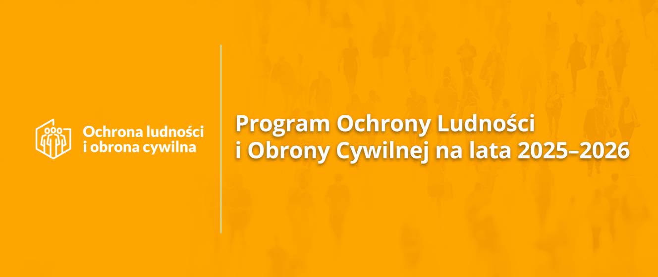 Na żółtym tle promocja programu Obrony Cywilnej i ochrony ludności 