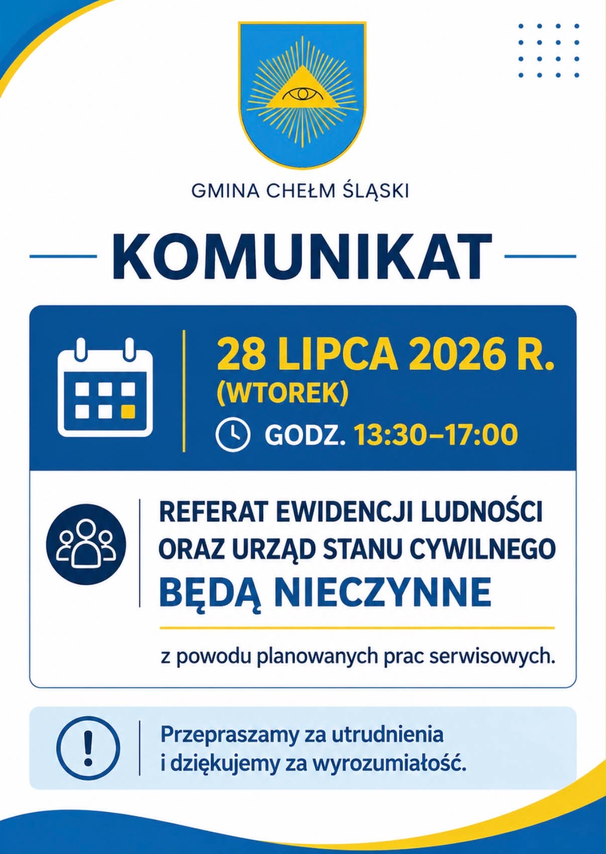 Plakat informacyjny. Na nim mnapisy i herb gminy. Opis w poście. 
