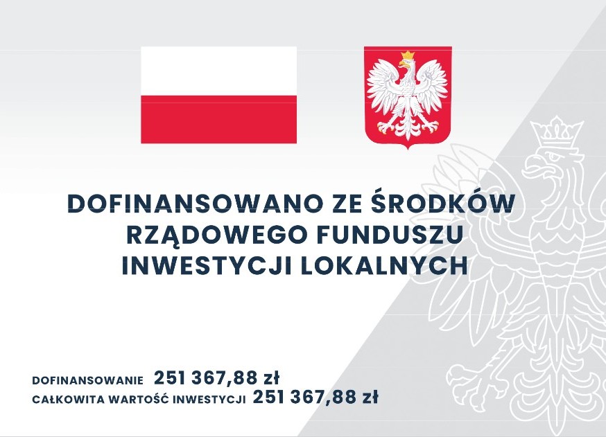 Tablica promocyjna z Herbem, flagą i opisem 