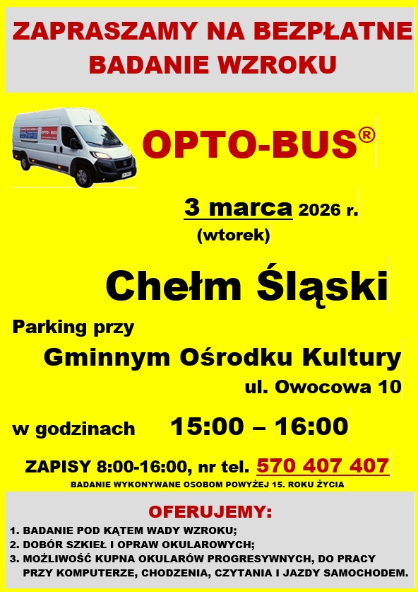 Na żółtym tle informacje o darmowym badaniu. Na zdjęciu samochód - otobus i opis. W poście znajduje się opis z plakatu. 