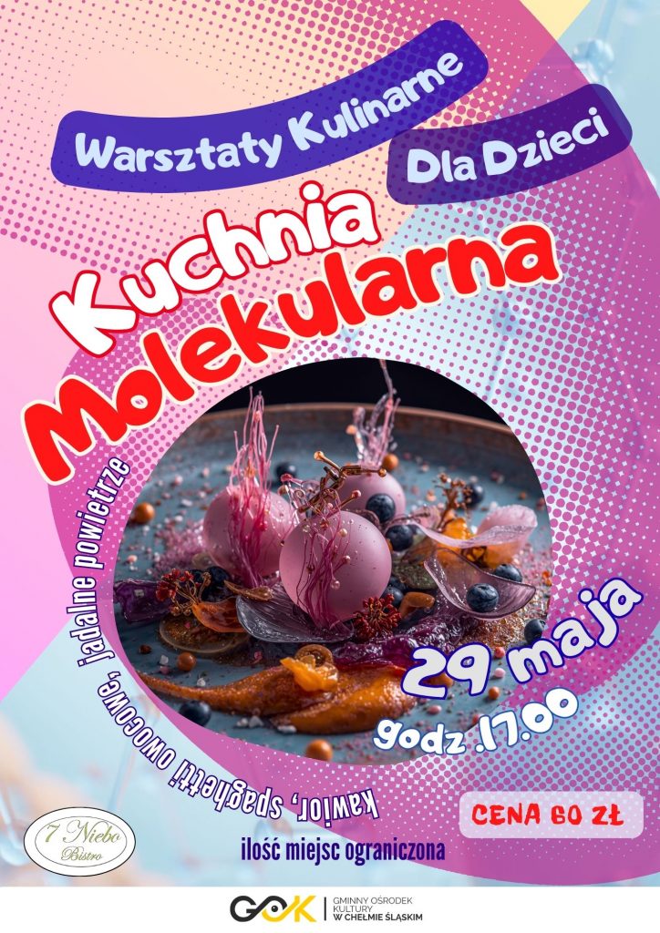 Plakat promujący wydarzenie. Kolorowe smakołyki i opis